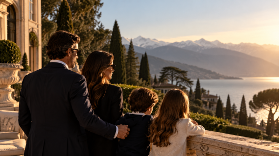 Golden-Hour Family Overlooking the Lake